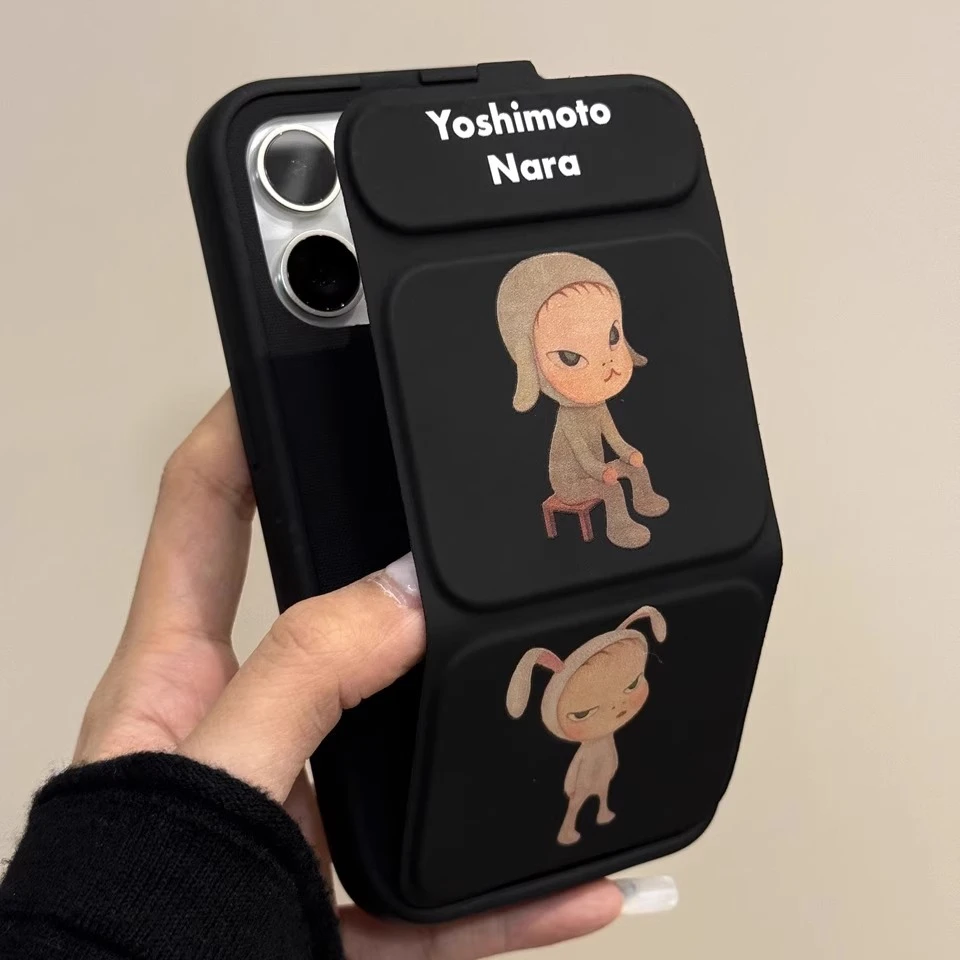 飞虎胜可爱奈良美智适用iPhone16promax苹果15手机壳磁吸翻盖支架