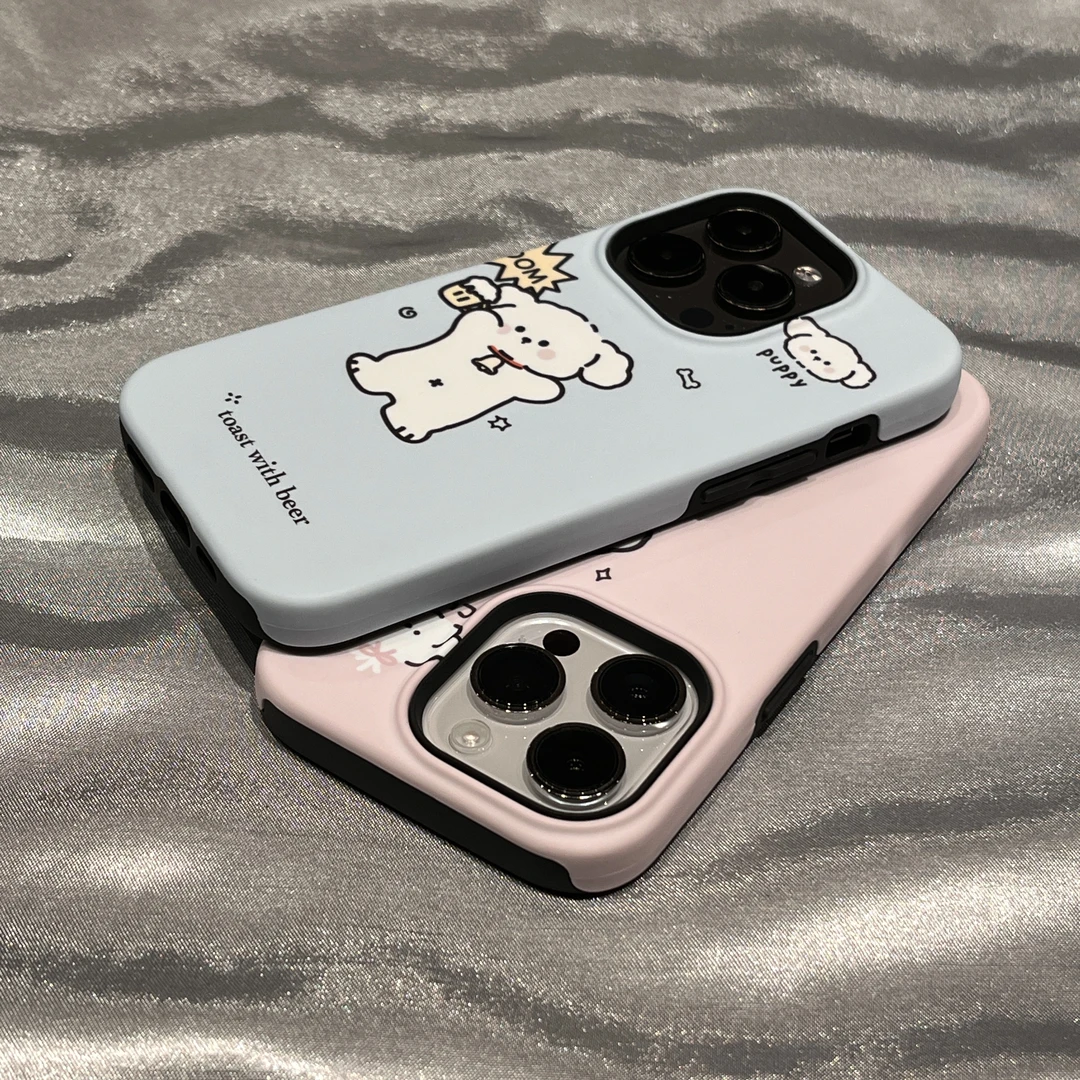 可爱卡通小狗情侣适用苹果15手机壳iPhone14Promax新款13磨砂菲林