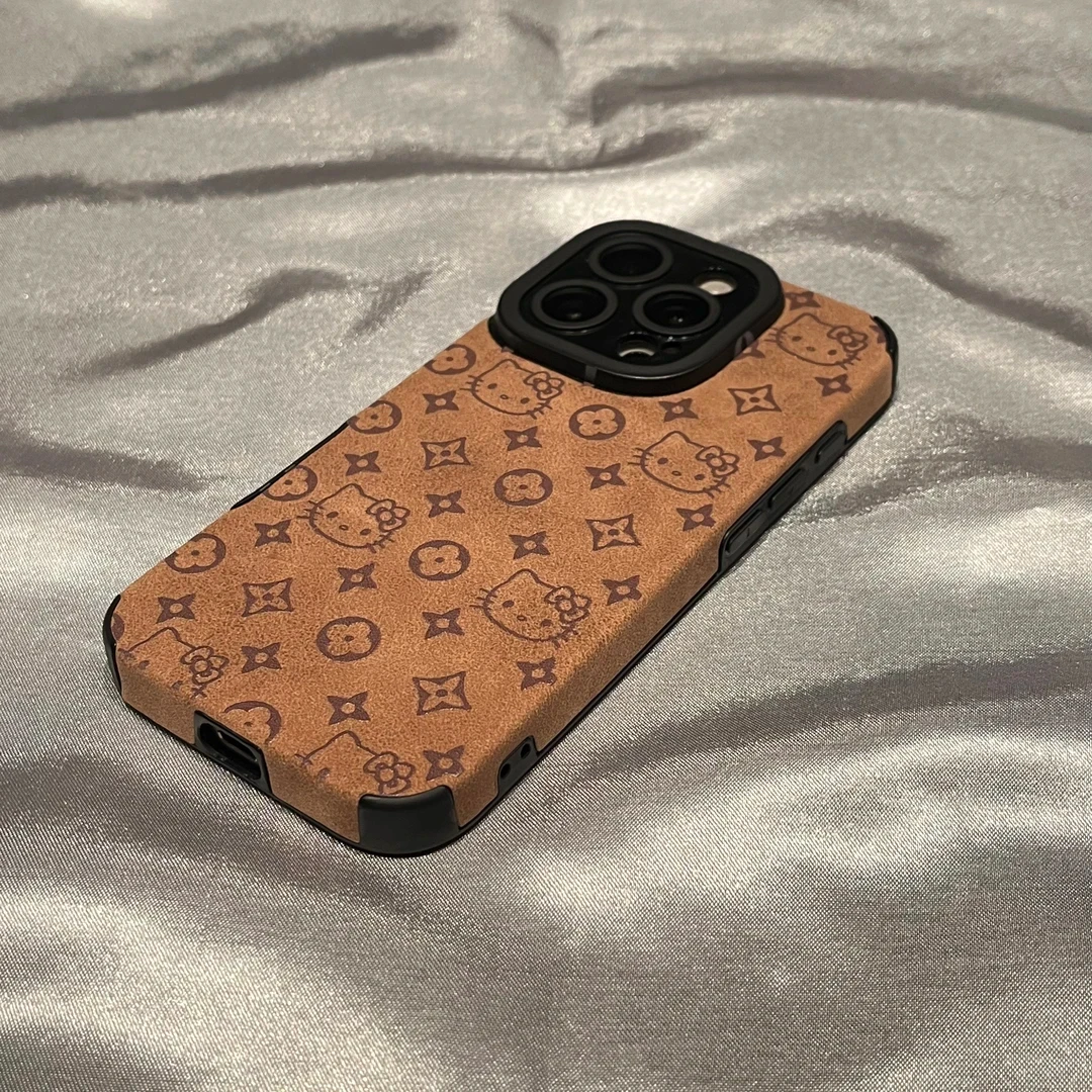 飞虎胜满屏可爱凯蒂猫适用iPhone16翻毛皮手机壳华为vivo小米oppo