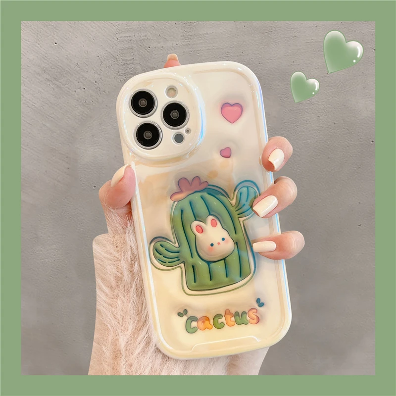 适用苹果14手机壳iPhone13promax仙人掌兔子11趣味卡通12可爱新款
