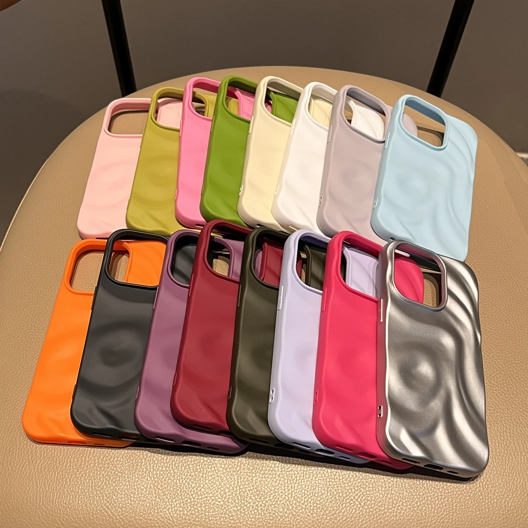 ins水波纹肤感适用华为iPhone15手机壳14Promax苹果13简约12/11软