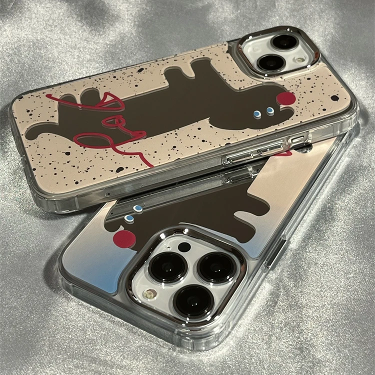 ins渐变泼墨镜面小狗适用iPhone14Pro手机壳苹果13新款12软边11女