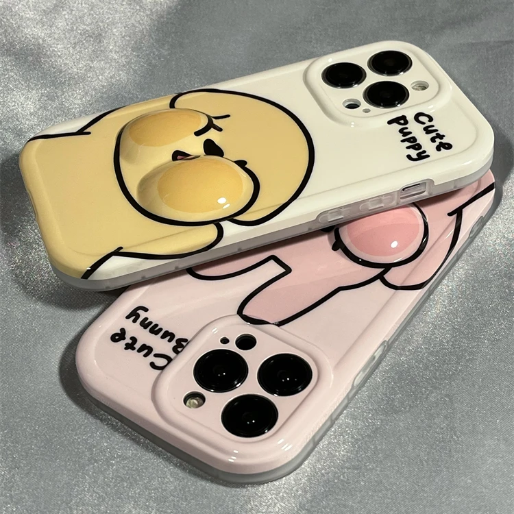 解压捏捏可爱兔子小狗iPhone14Promax苹果13手机壳新款12防摔11女