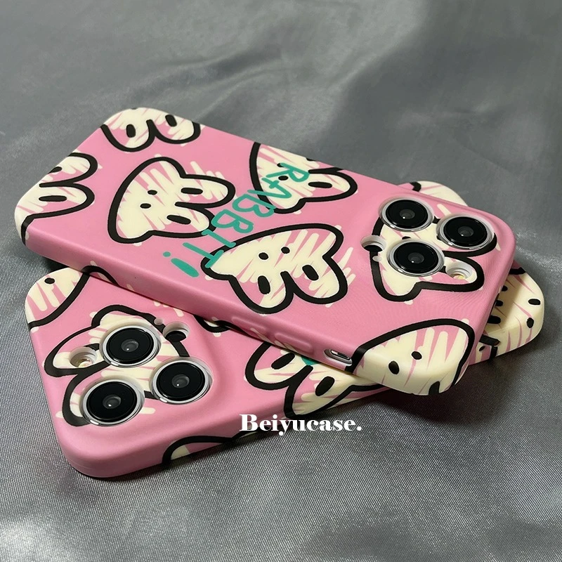 可爱粉色英文兔子适用iphone14promax苹果13手机壳12新款11软壳女