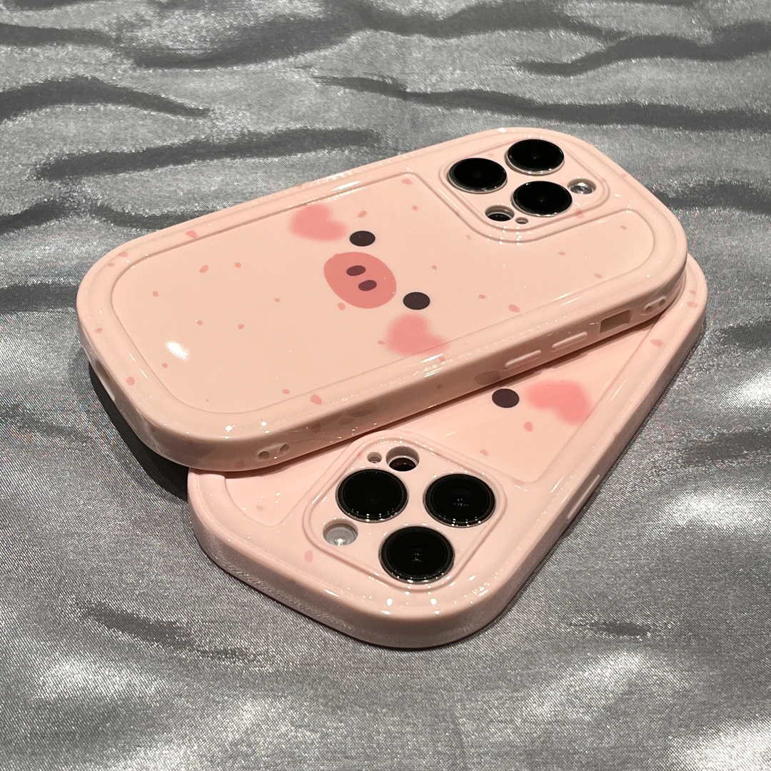 卡通可爱粉色泼墨小猪iPhone15Promax苹果14手机壳超火13防摔12软