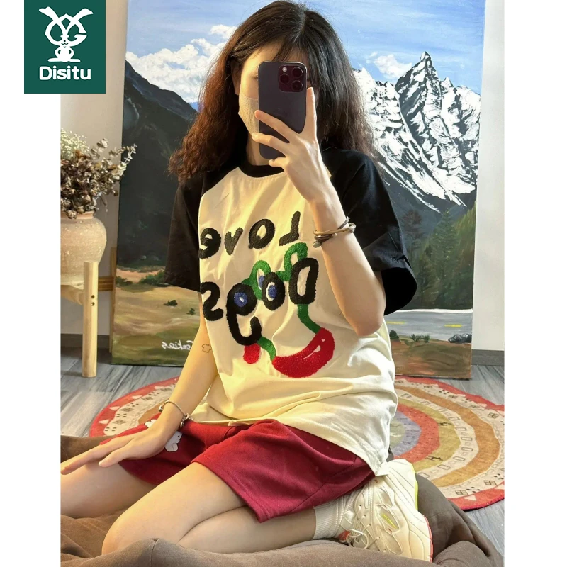 迪斯兔纯棉女童夏季短袖T恤小清新网红宽松中大童洋气半袖上衣潮