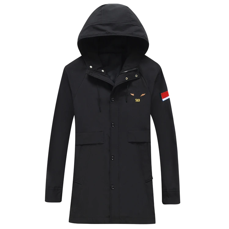 新款春秋辽宁风衣 中长款16刺绣运动休闲外套连帽开衫按扣夹克男