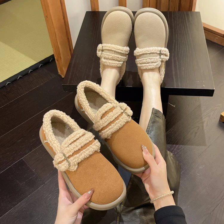 【菜菜专属】韩版复古ins秋冬加绒保暖女学生百搭平底豆豆棉鞋853