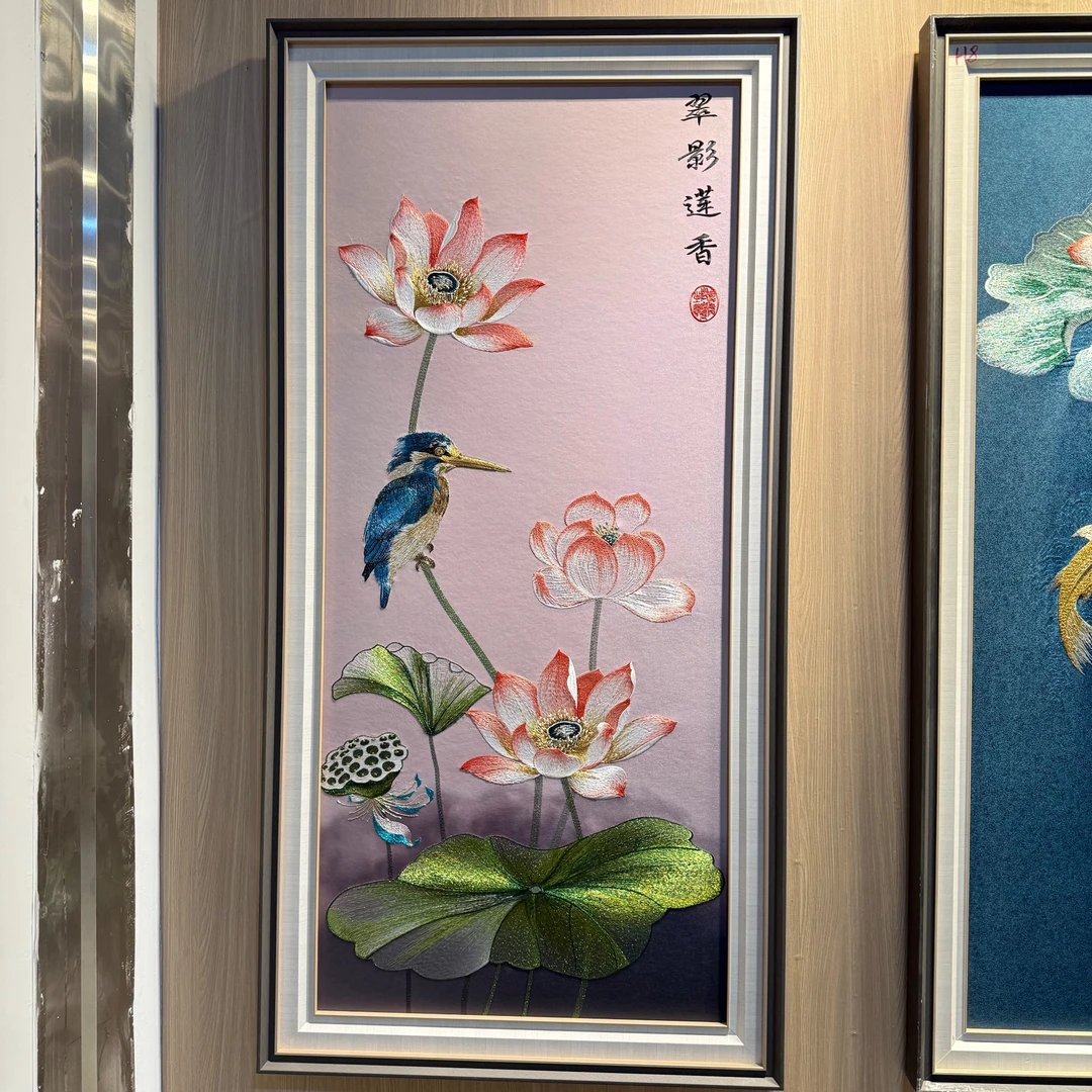 高端H23玄关翠影莲香精致高端餐厅过道工艺装饰画80160