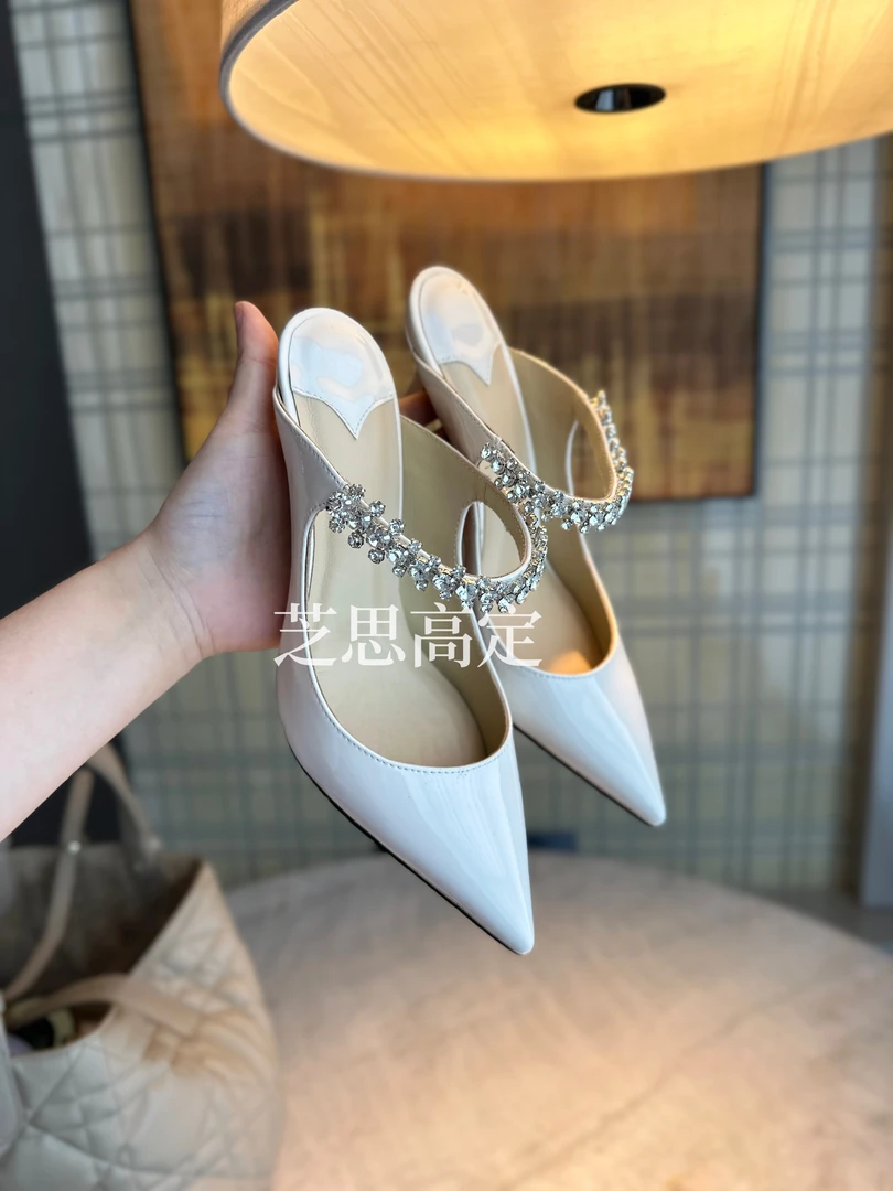 【年终大促白色水钻高跟】羊皮内里！浅口漏指缝高跟鞋时尚凉拖鞋