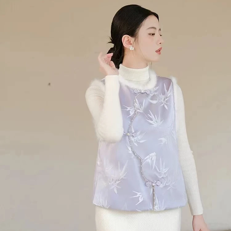 山有色2025原创气质设计师水貂毛新中式日常百搭棉服2848