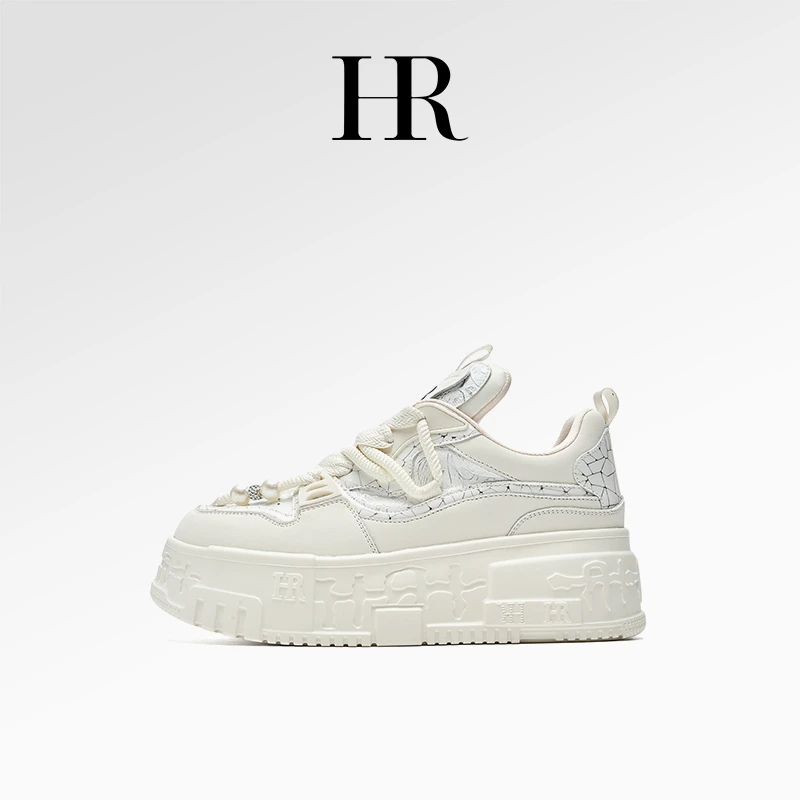 HR/赫莲娜女鞋新款休闲板鞋厚底欧洲时尚米杏百搭小白鞋鞋女潮鞋