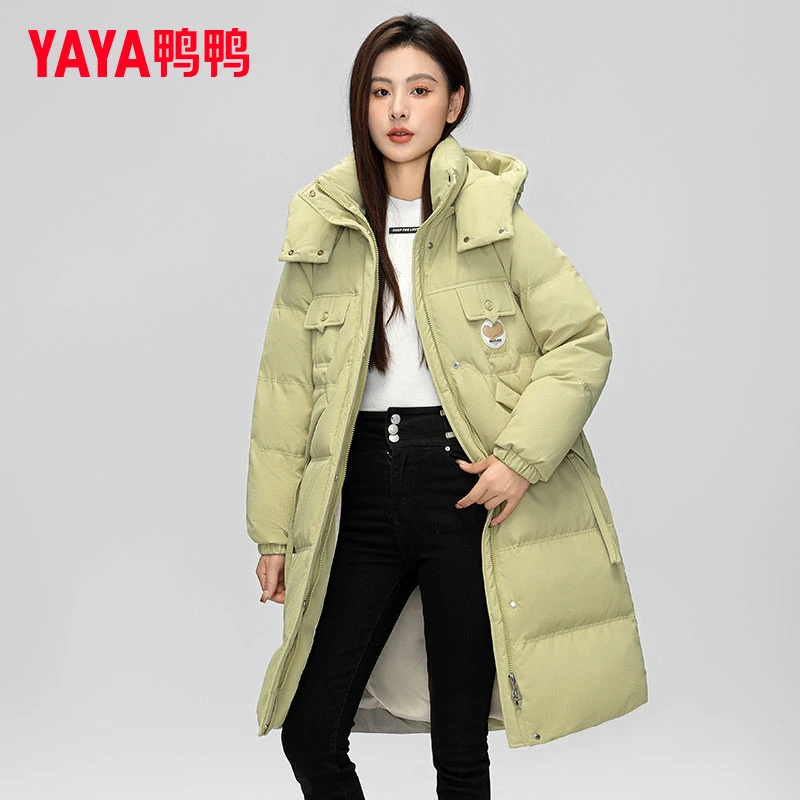 YAYA/鸭鸭过膝中长款羽绒服女2025新款时尚宽松加厚保暖冬款休闲