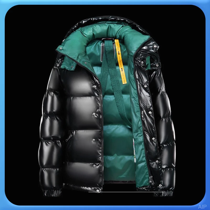 冬季羽绒服男士短款2025新款鸭绒亮面情侣加厚保暖外套免洗宽松