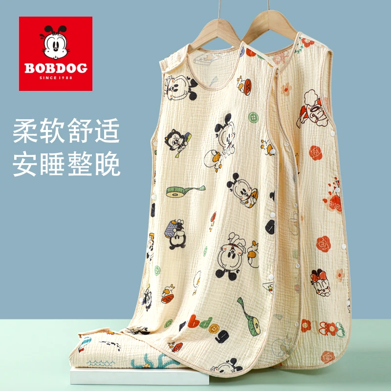 巴布豆婴儿睡袋纯棉纱布透气无袖背心新生儿童防踢被宝宝夏季薄款