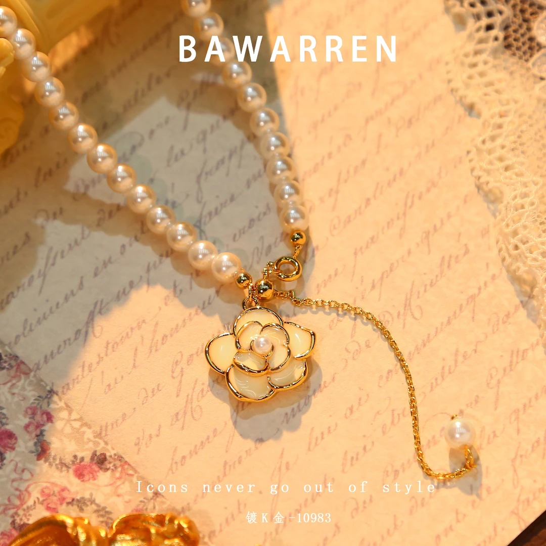 Bawarren 法❤ 精工CNC 10983【白色山茶花】轻奢百搭项链