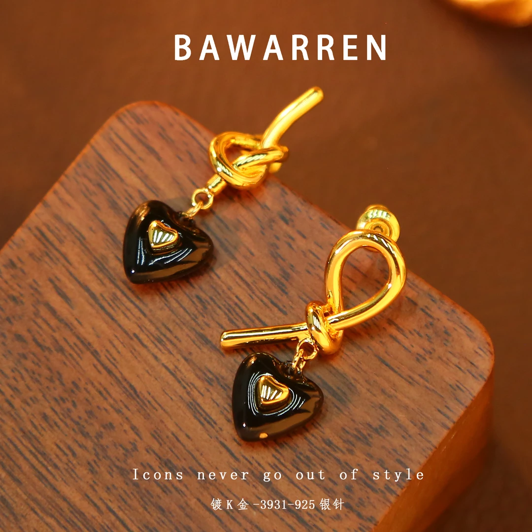 Bawarren 意❤ 3931-【黑色桃心】精致耳环小众欧美优雅
