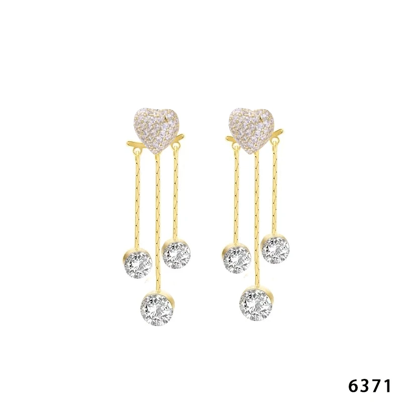 Bawarren 美❤ 6371-爱心流苏精致耳环小众欧美优雅