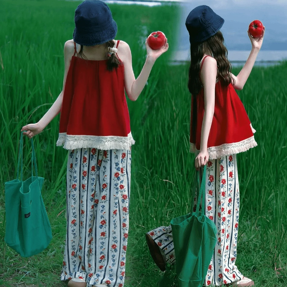 孕妇套装夏天网红时尚吊带上衣阔腿裤宽松显瘦洋气减龄两件套