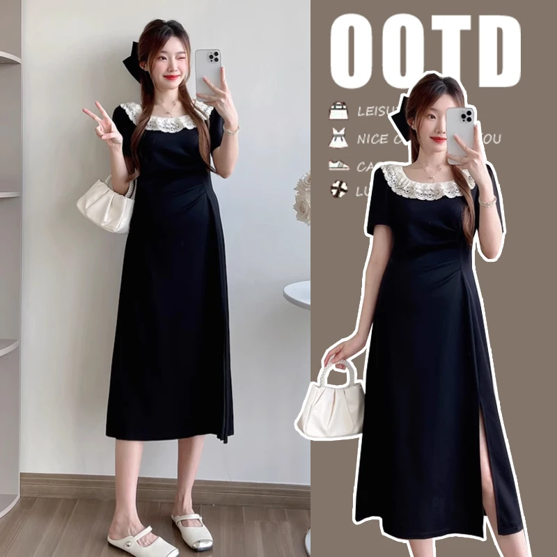 孕妇装夏款2024新款连衣裙蕾丝拼接显瘦夏季裙子大码夏天套装长裙