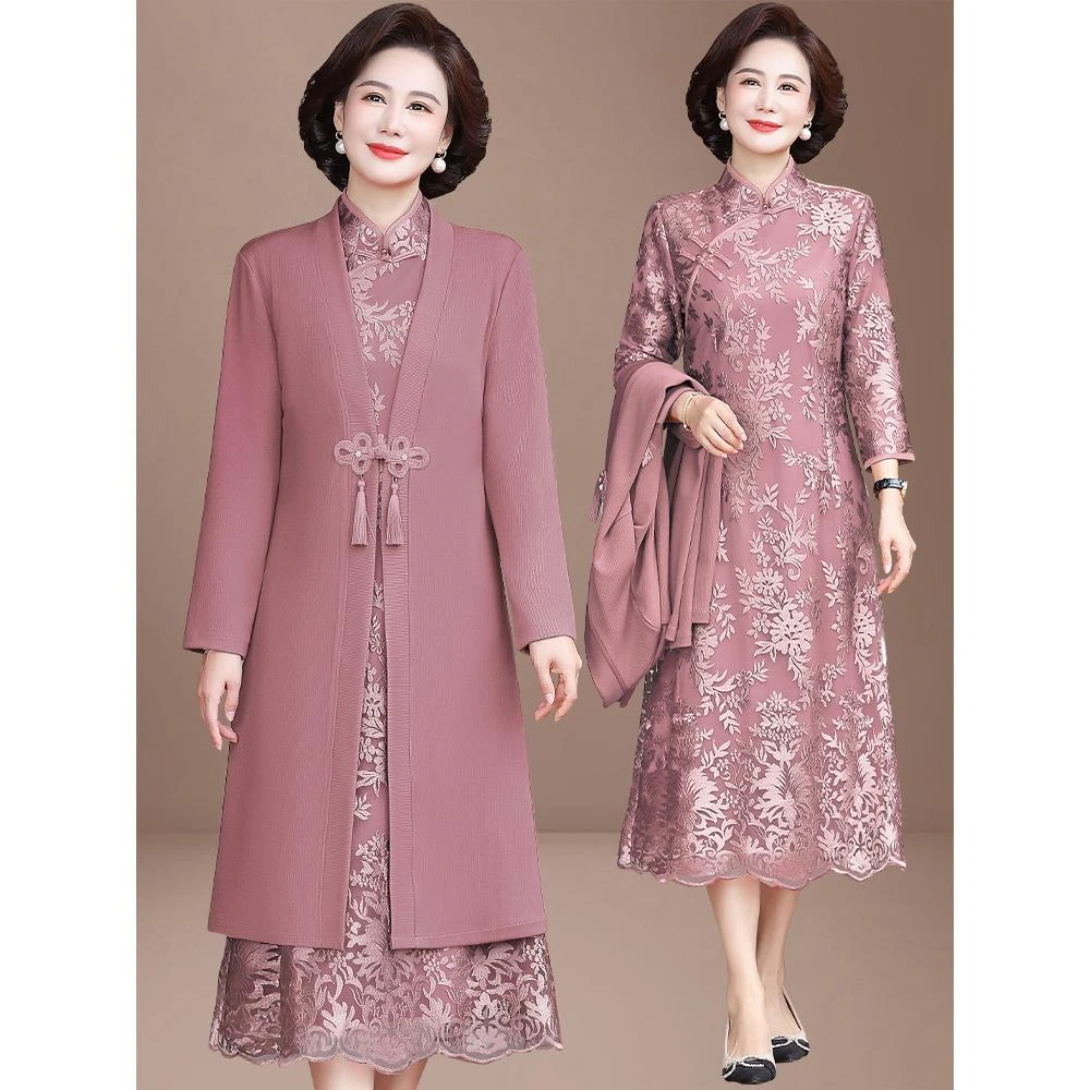 俞兆林妈妈喜服婚宴2025新款喜婆婆结婚礼服旗袍中老年女连衣裙两