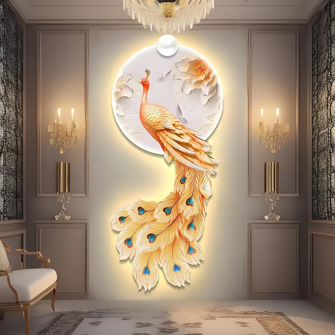 孔雀开屏入户玄关装饰画走廊过道背景墙画简单客厅高级大气挂画