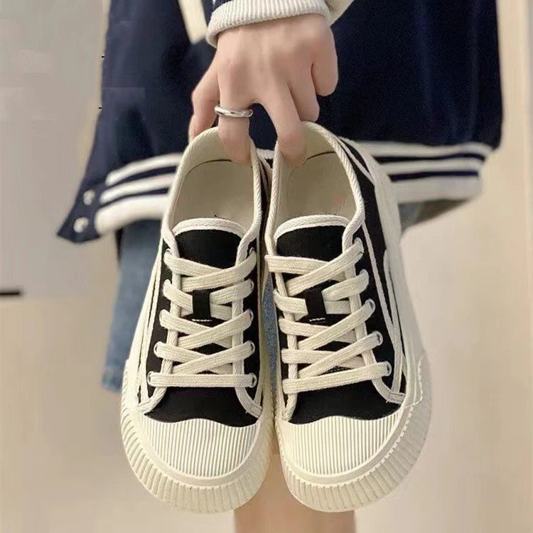 爆款厚底小白帆布板鞋女春秋季ins潮2024新款小众百搭休闲运动鞋