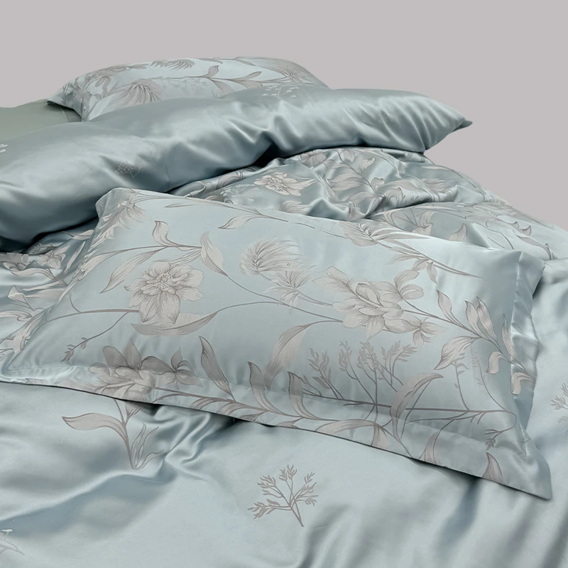 贡缎色织提花四件套轻奢高档棉被套床单枕套被罩欧式双人床上用品