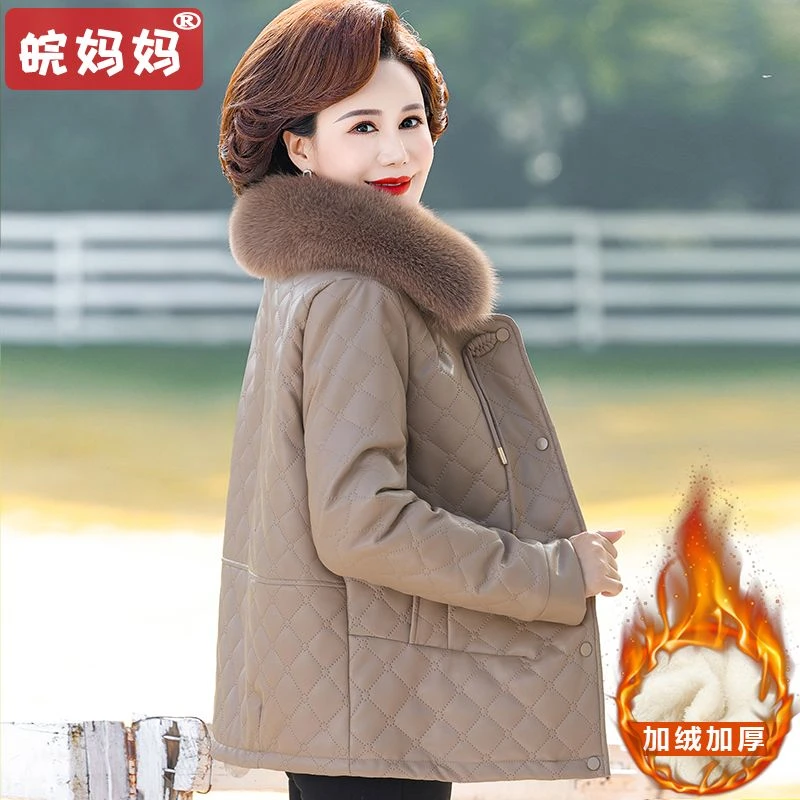 妈妈棉袄加绒加厚冬季外套高档中老年人女装母亲洋气50-60岁棉服