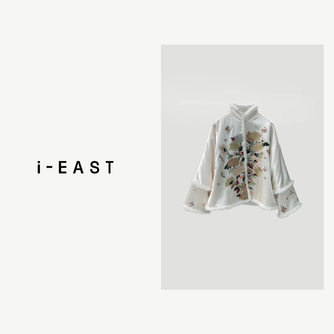 i-EAST 花团锦簇~热力感  新中式绣花毛毛外套-3D WT41390