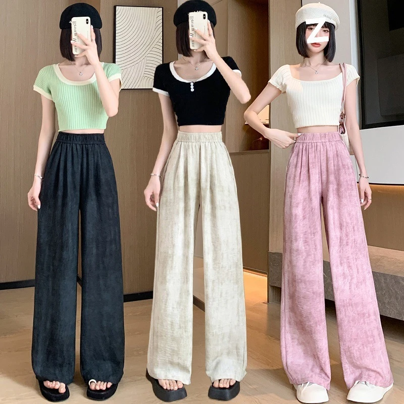 扎染显瘦拖地女夏季薄款小个子垂感宽松直筒高腰显瘦国风拖地