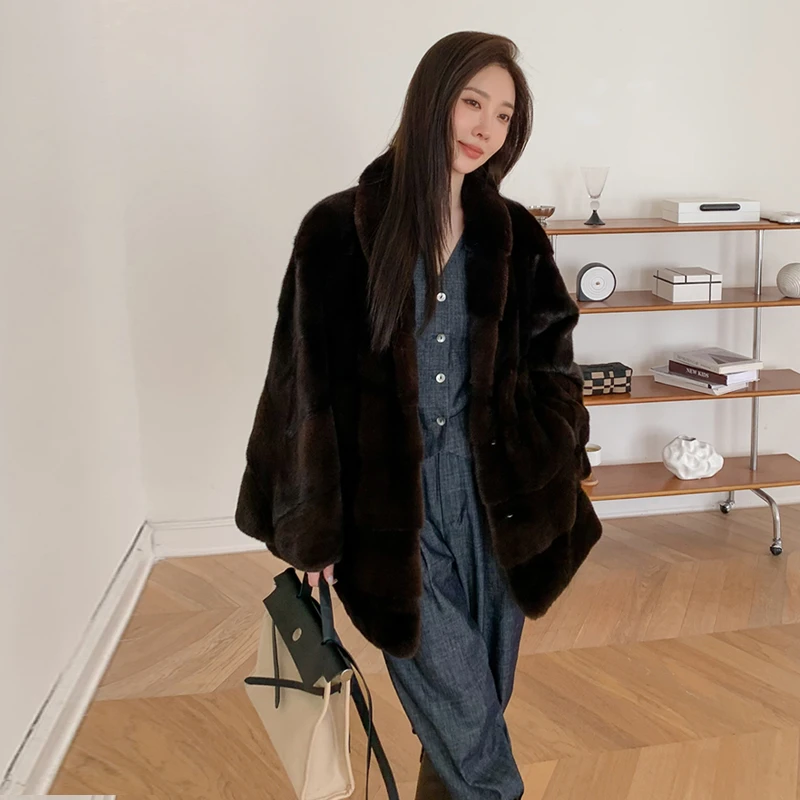 “摩卡都市”进口天鹅绒水貂皮草女整貂皮大衣短款中长款ZD58Y024