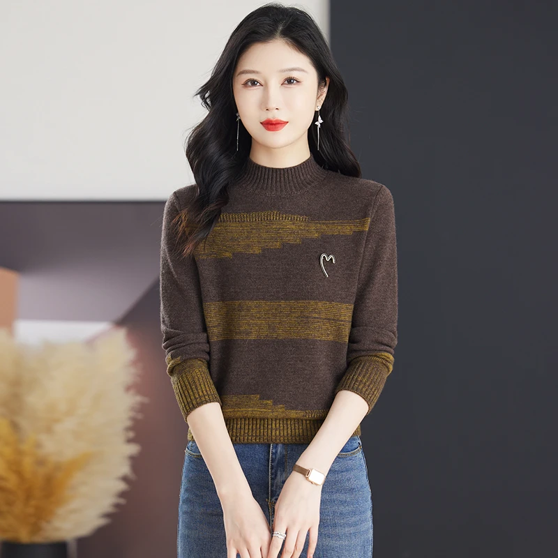 新款圆领秋冬时尚气质套头洋气女小衫百搭宽松显瘦针织衫79007