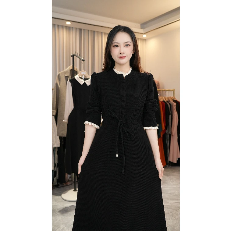 新款时尚气质显瘦连衣裙女秋冬中长款气质收腰裙子M720