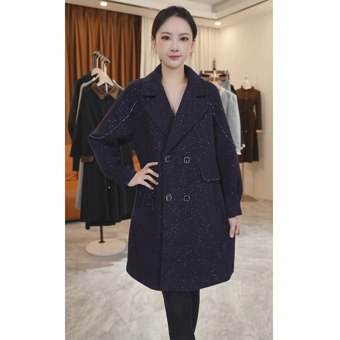 新款春秋女气质名媛洋气时尚毛呢大衣J726