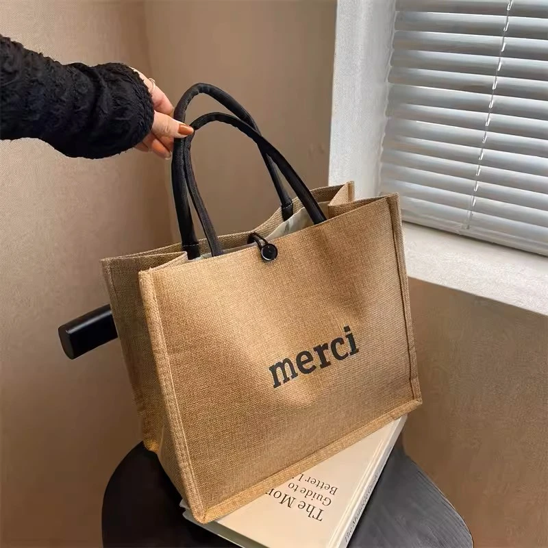 麻布包包女帆布手提袋2024新款大容量妈咪手提包ins上班通勤外出