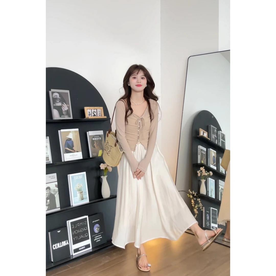 【樱桃小个子】夏季清凉法式气质高腰纯色垂感a字半身裙女ZR-Q75394