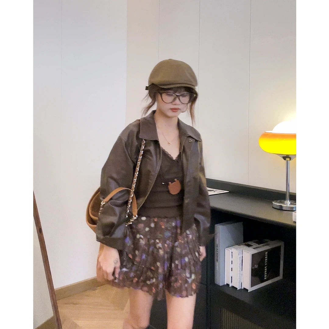 【樱桃小个子改版】秋季显瘦新款修身短款气质皮衣外套女ZR-W76089