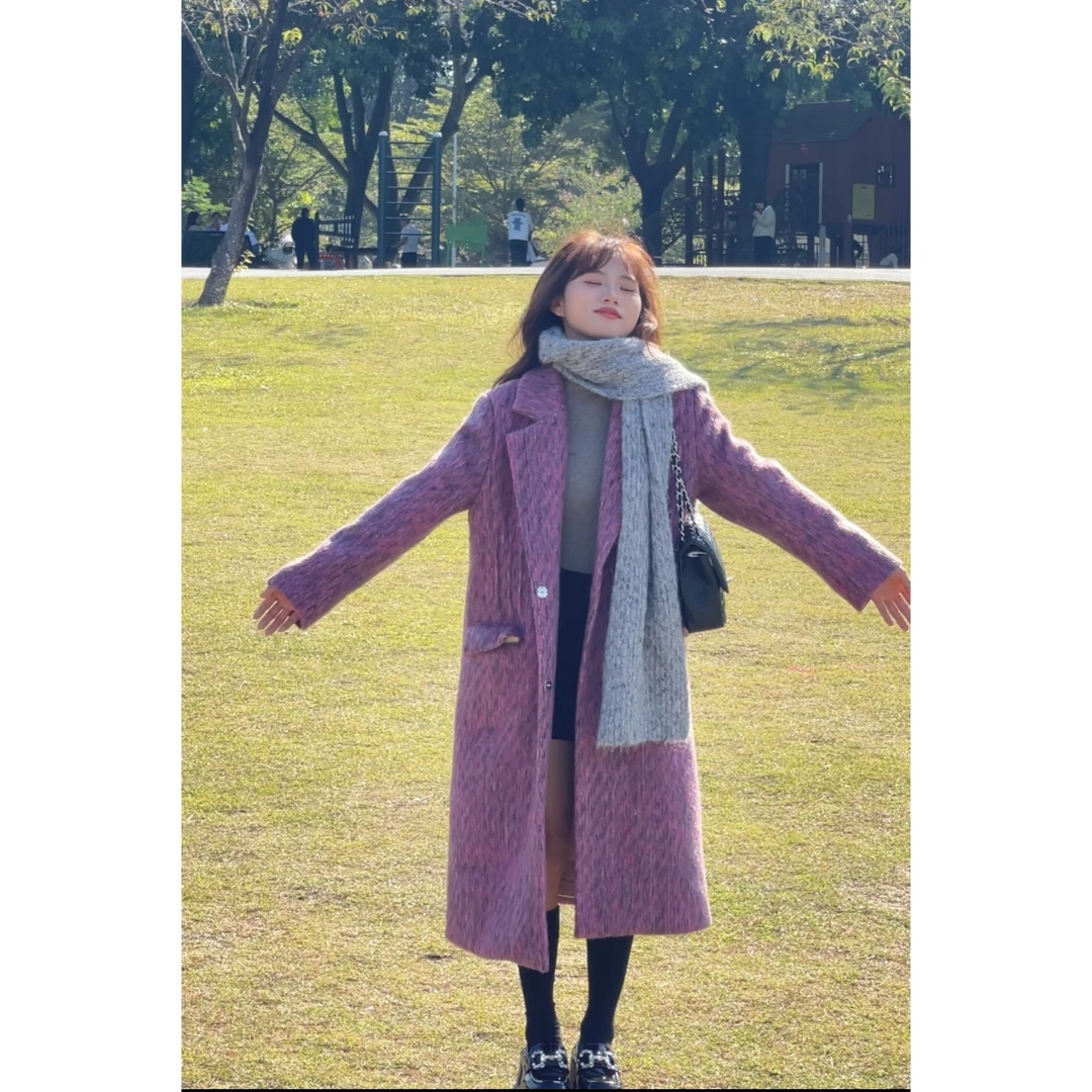 【樱桃小个子】2023冬季新款韩版赫本风宽松长款气质外套ZR-W73843