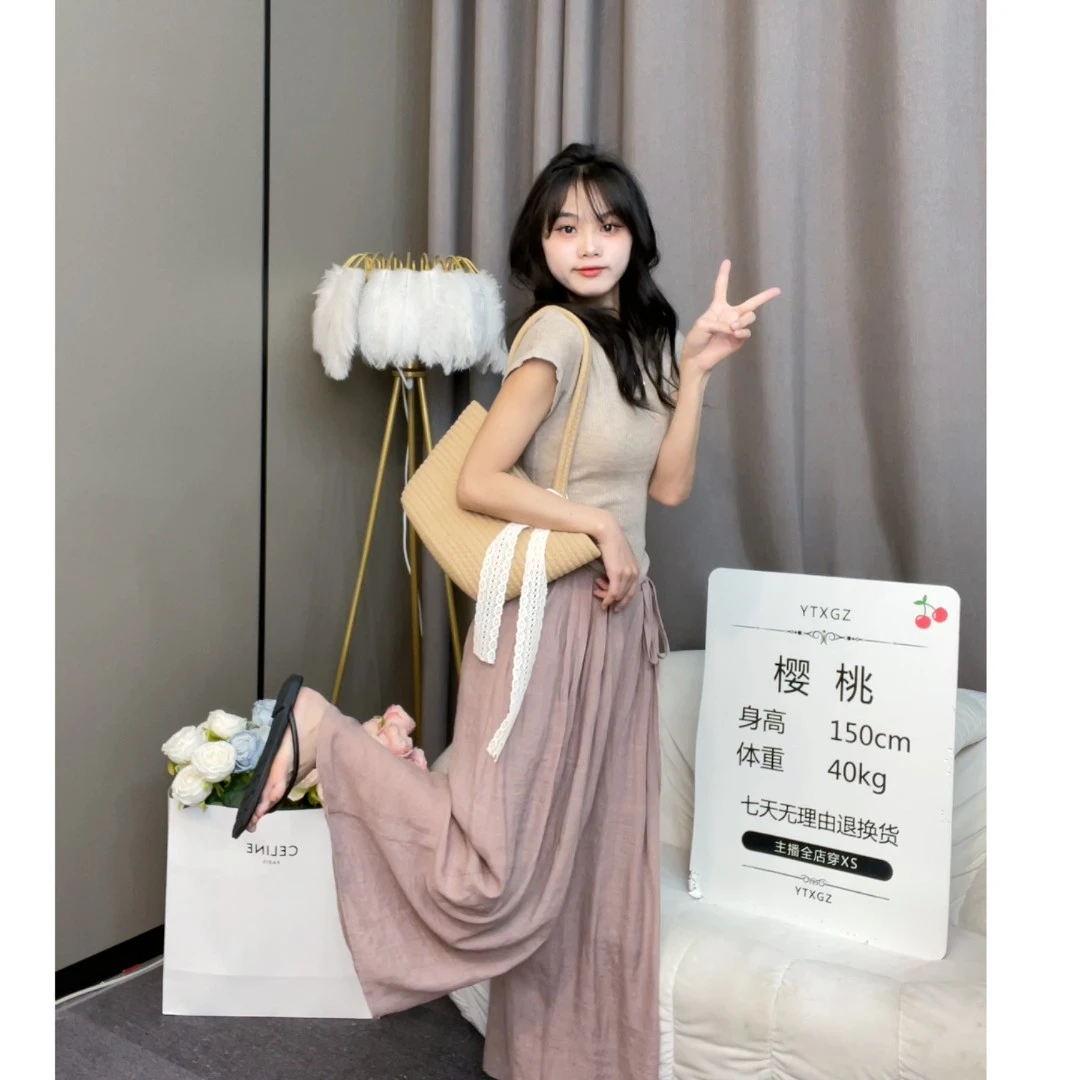 【樱桃小个子】夏季设计感小众修身上衣+绑带裤裙套装女ZR-T72953