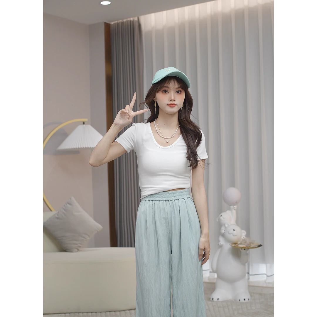 【樱桃小个子】夏季修身显瘦新款通勤短袖纯色T恤上衣女装ZR-S74790