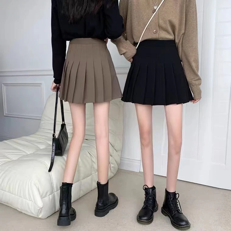 【樱桃小个子】早秋新款百搭夏季高腰显瘦A字纯色百褶裙ZR-B72439