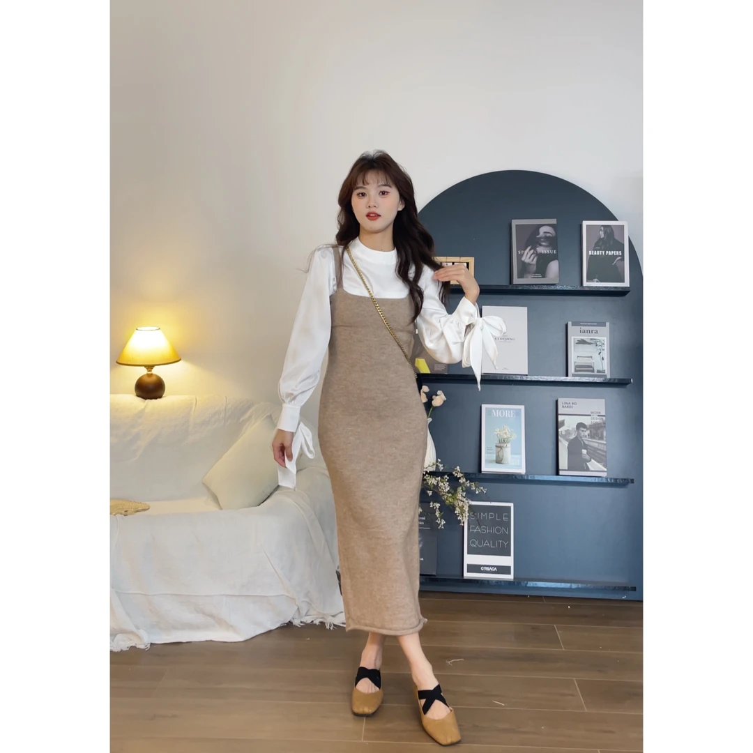 【樱桃小个子】春季温柔风高级感气质修身针织吊带连衣裙ZR-Q74404