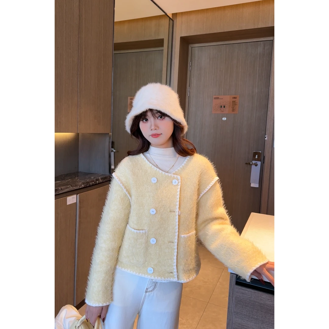 秋冬新款小个子改版气质百搭休闲短款设计感毛毛外套女ZR-W76382