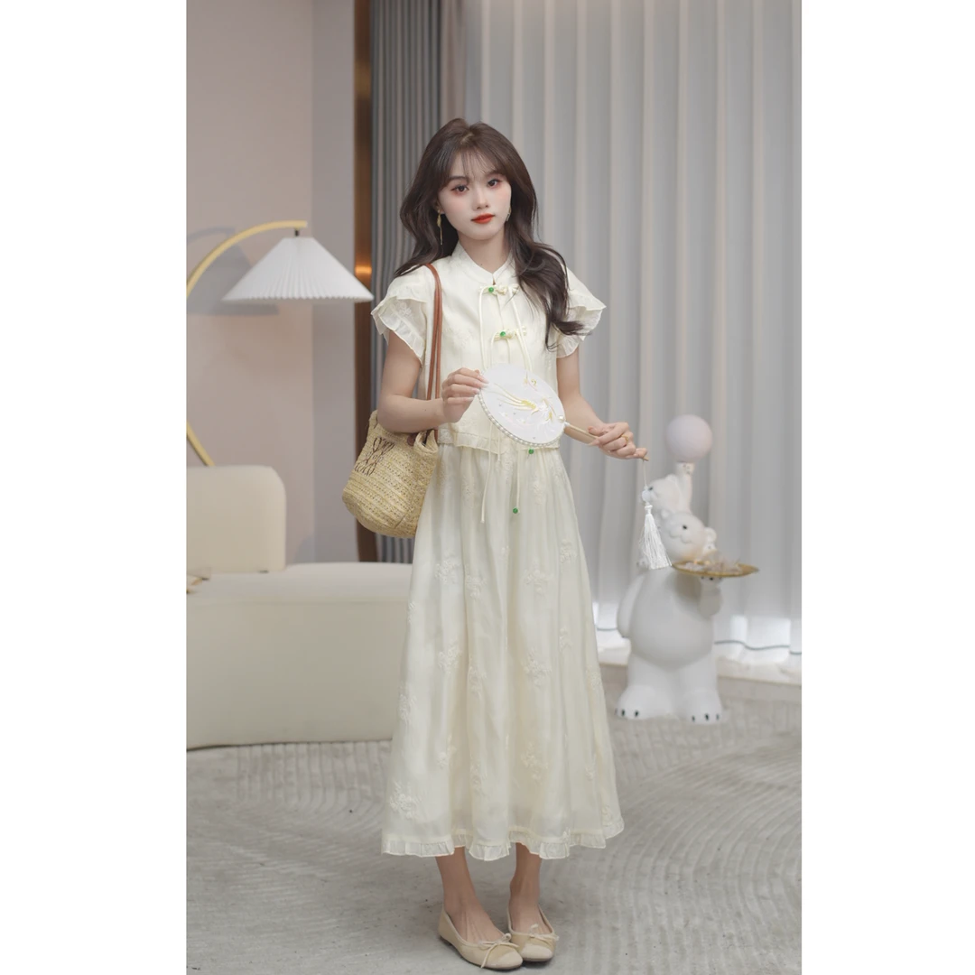 2025年欧若风夏季新款新中式盘扣气质上衣 裙子女两件套ZR-T74322