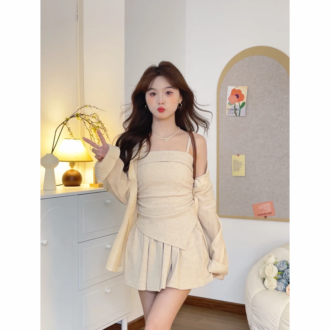 【樱桃小个子】夏季时尚气质显瘦吊带上衣+小众休闲裙子女ZR-T25065