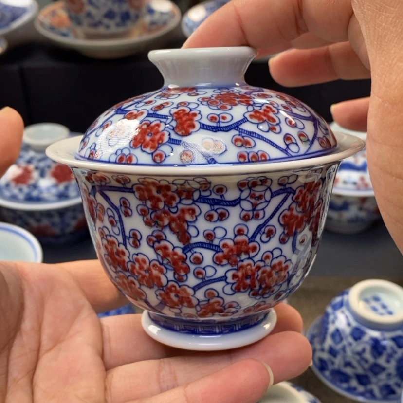【闪购商品】景德镇青花釉里红盖碗