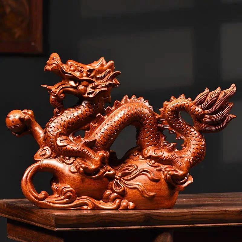 木龙摆件花梨木雕刻金龙工艺品大号神龙实木青龙绿色家用客厅装饰