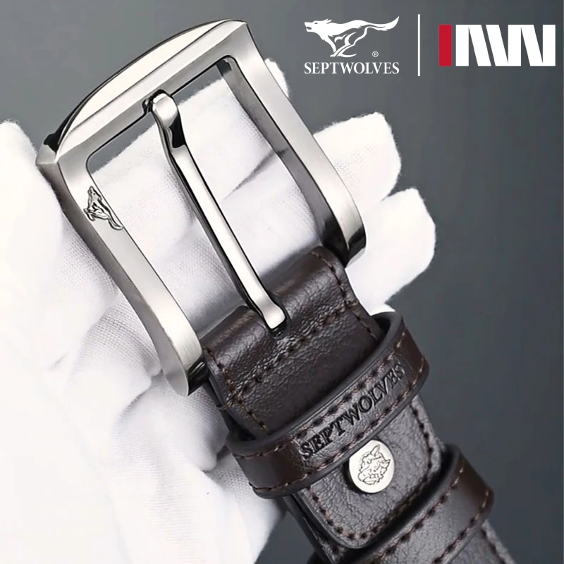 七匹狼时尚针扣真牛皮皮带男款真皮新款潮流学生复古腰带高档裤带