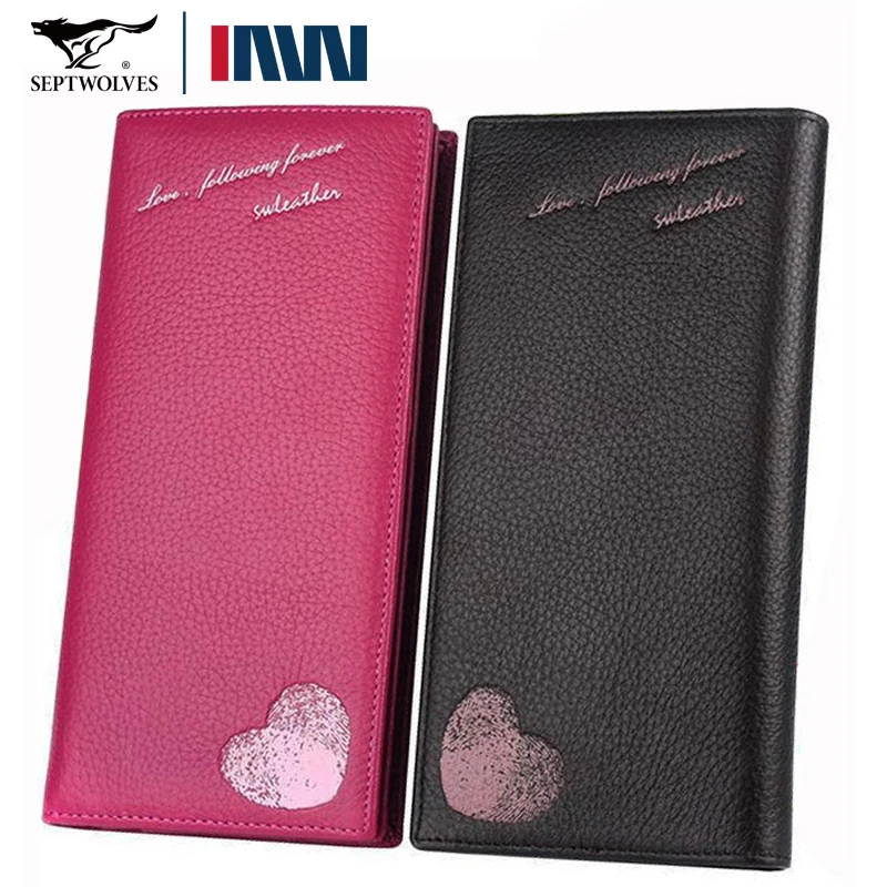七匹狼男士长款钱包情侣款一对钱夹真皮女士长票夹纯牛皮老婆礼物
